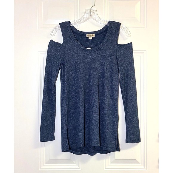 One World Cold Shoulder Blue Stretch Long Sleeve Womens S Side Slit Scoop Neck - Picture 1 of 10
